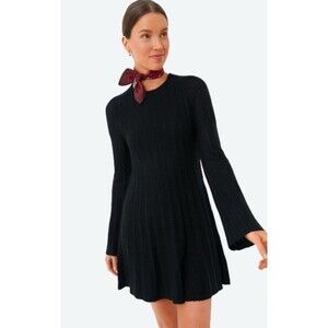NWT Pomander Place Adi Sweater Dress Sm Black Bell Sleeve Ribbed Knit Mini